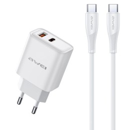 Charger Awei PD81C-EU 22.5W USB-A/USB-C + USB-C to USB-C cable 1.0m white