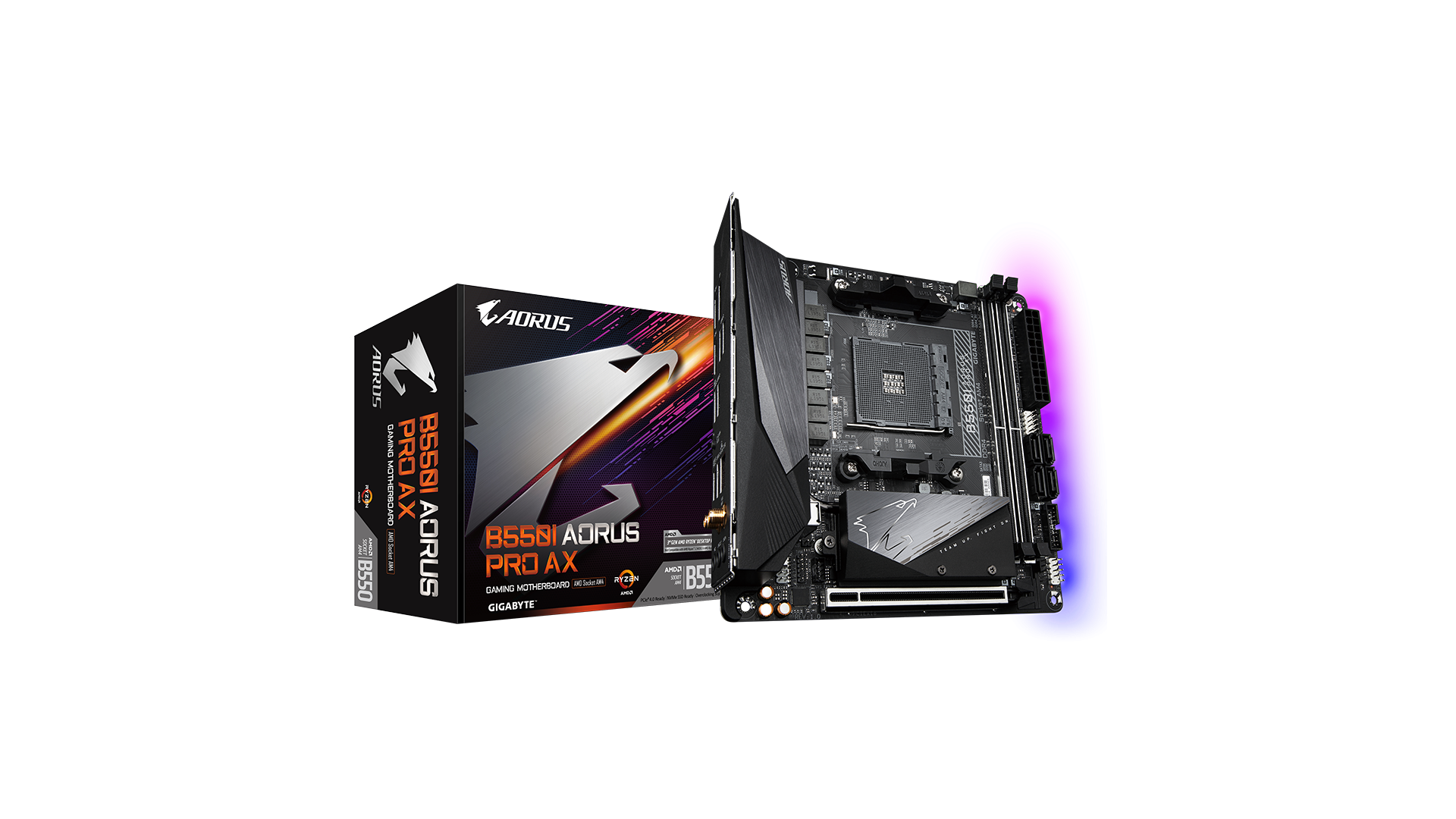 Gigabyte | B550I AORUS PRO AX 1.0 | Processor family AMD | Processor socket AM4 | DDR4 DIMM | Memory slots 2 | Chipset AMD B Gigabyte | B550I AORUS PRO AX 1.0 | Processor family AMD | Processor socket AM4 | DDR4 DIMM | Memory slots 2 | Chipset AMD B