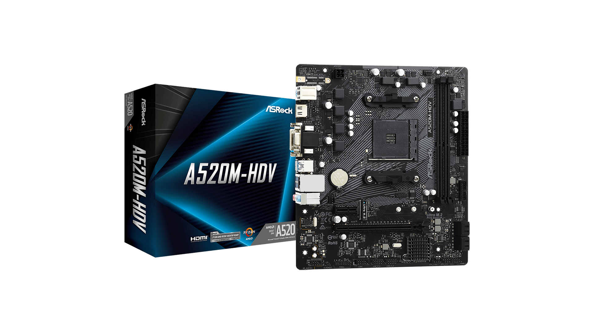 ASRock | A520M-HDV | Processor family AMD | Processor socket AM4 | DDR4 DIMM | Memory slots 2 ASRock | A520M-HDV | Processor family AMD | Processor socket AM4 | DDR4 DIMM | Memory slots 2