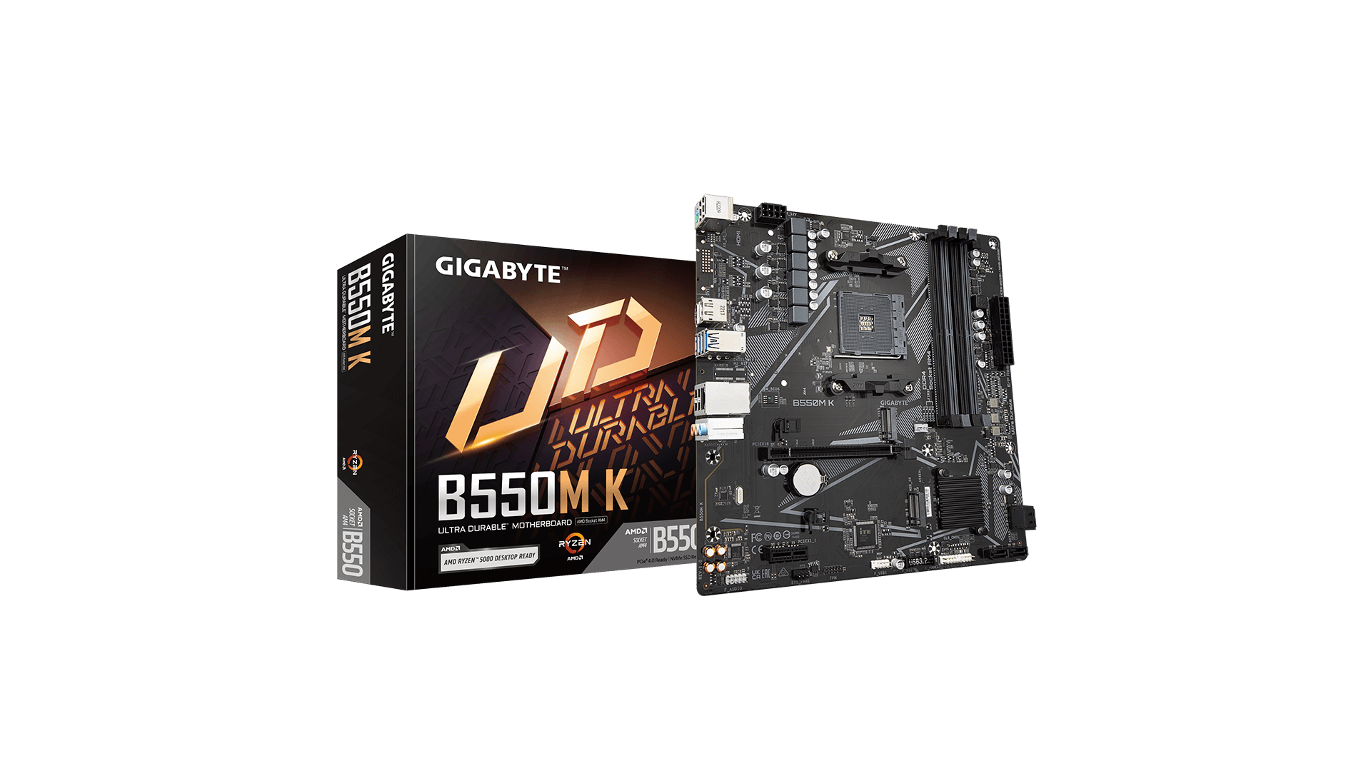 Gigabyte | B550M K 1.0 M/B | Processor family AMD | Processor socket AM4 | DDR4 DIMM | Memory slots 4 Gigabyte | B550M K 1.0 M/B | Processor family AMD | Processor socket AM4 | DDR4 DIMM | Memory slots 4