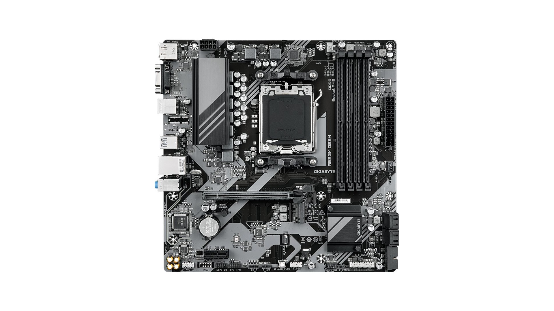 Gigabyte A620M DS3H | Processor family AMD | Processor socket AM5 | DDR5 | Supported hard disk drive interfaces M.2, SATA Gigabyte A620M DS3H | Processor family AMD | Processor socket AM5 | DDR5 | Supported hard disk drive interfaces M.2, SATA