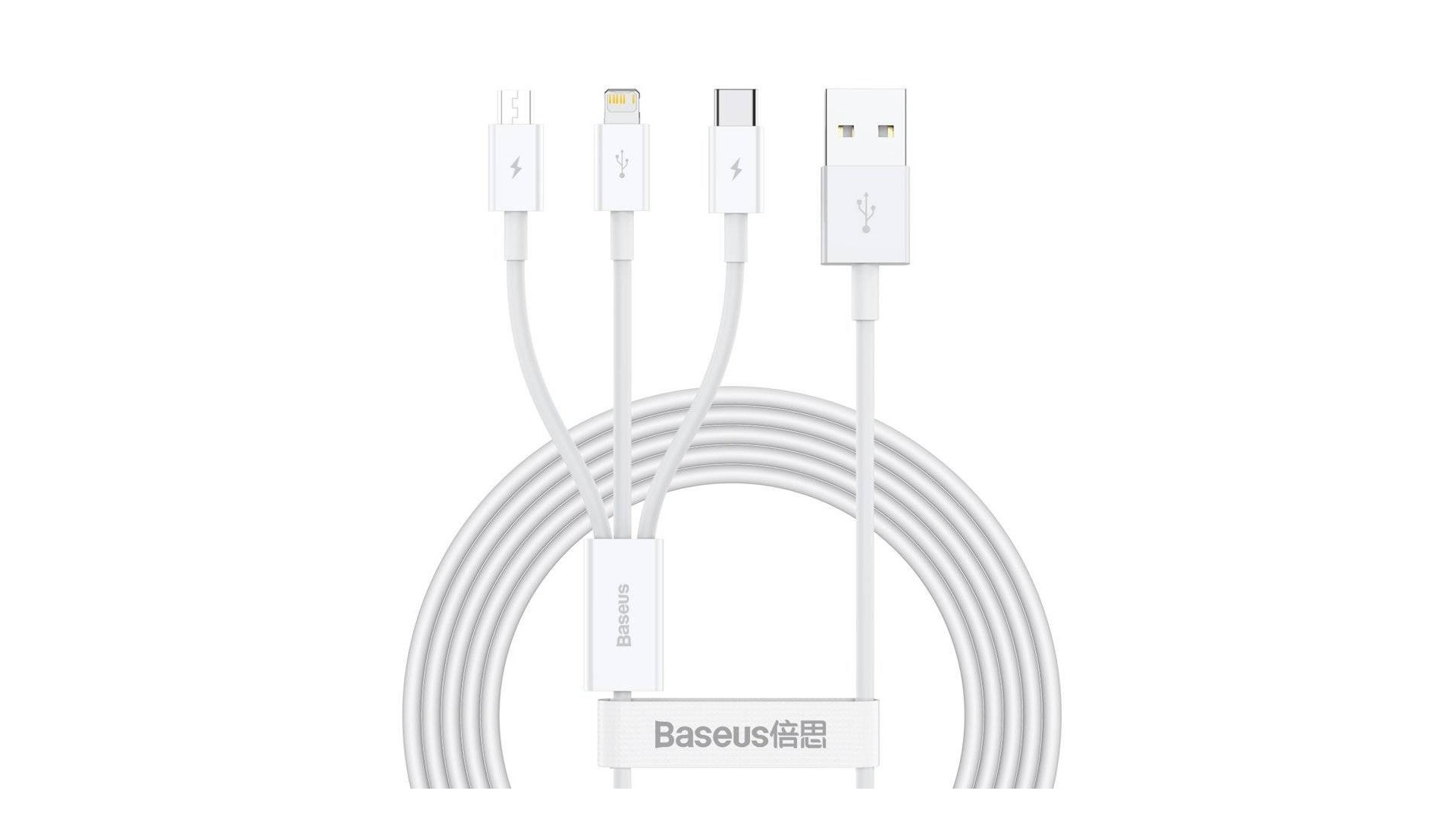 Cable Baseus Superior from USB to microUSB+Lightning+Type-C 3.5A 1.5m white CAMLTYS-02 Cable Baseus Superior from USB to microUSB+Lightning+Type-C 3.5A 1.5m white CAMLTYS-02