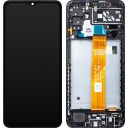 Ekranas tinkantis Samsung A047 A04s su lietimui jautriu stikliuku ir rėmeliu Black (service pack)
