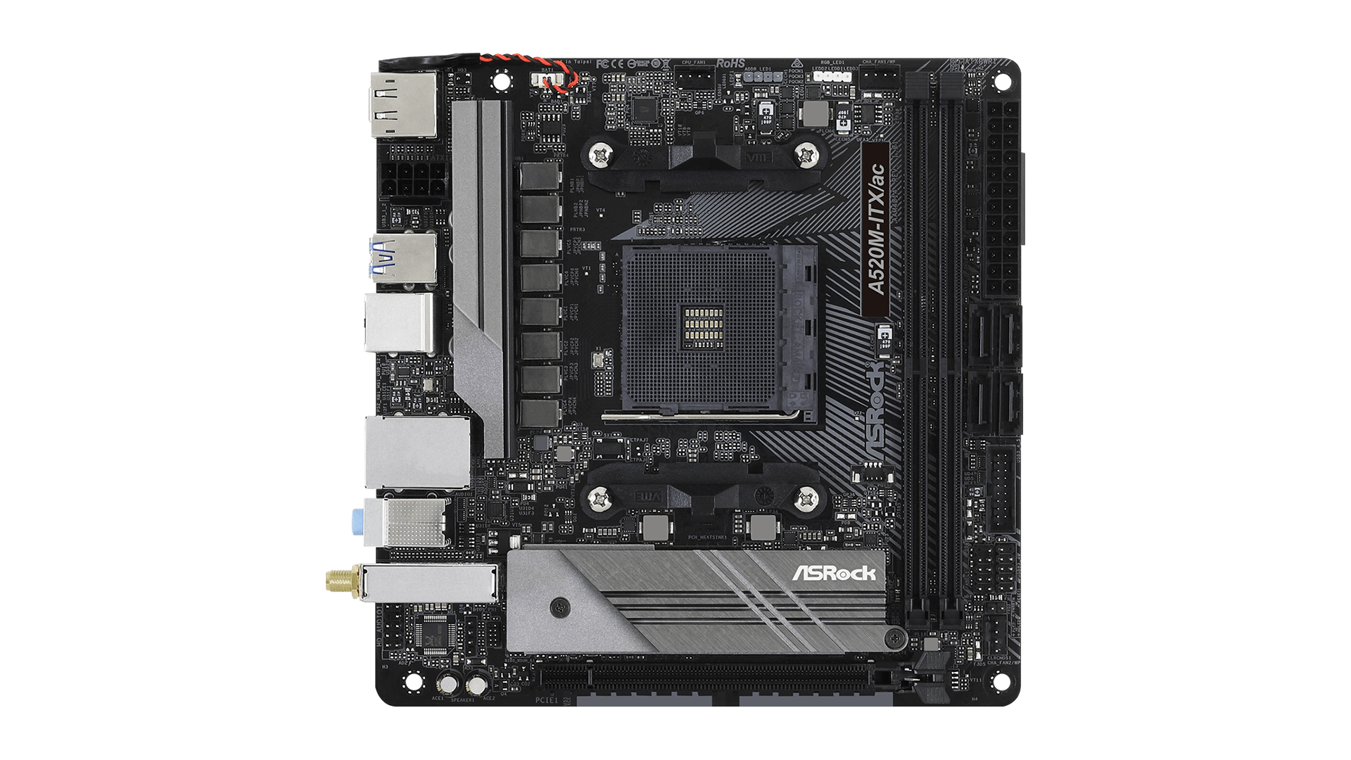 ASRock A520M-ITX/AC | Processor family AMD | Processor socket AM4 | DDR4 | Supported hard disk drive interfaces SATA, M.2 ASRock A520M-ITX/AC | Processor family AMD | Processor socket AM4 | DDR4 | Supported hard disk drive interfaces SATA, M.2