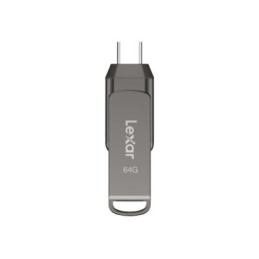 Lexar | 2-in-1 Flash Drive up to 130MB/s read | JumpDrive Dual Drive D400 | 64 GB | Type-C and Type-A USB 3.1 | Grey