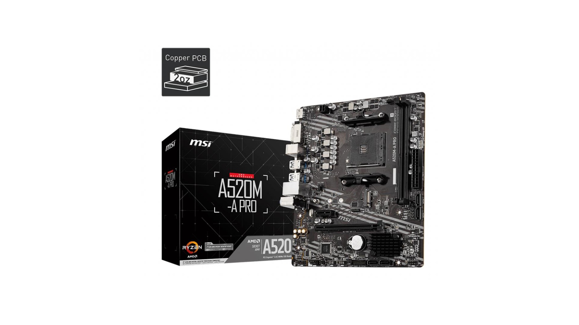 Mainboard|MSI|AMD A520|SAM4|MicroATX|1xPCI-Express 3.0 1x|1xPCI-Express 3.0 16x|1xM.2|Memory DDR4|Memory slots 2|1xDVI|1xHDM Mainboard|MSI|AMD A520|SAM4|MicroATX|1xPCI-Express 3.0 1x|1xPCI-Express 3.0 16x|1xM.2|Memory DDR4|Memory slots 2|1xDVI|1xHDM