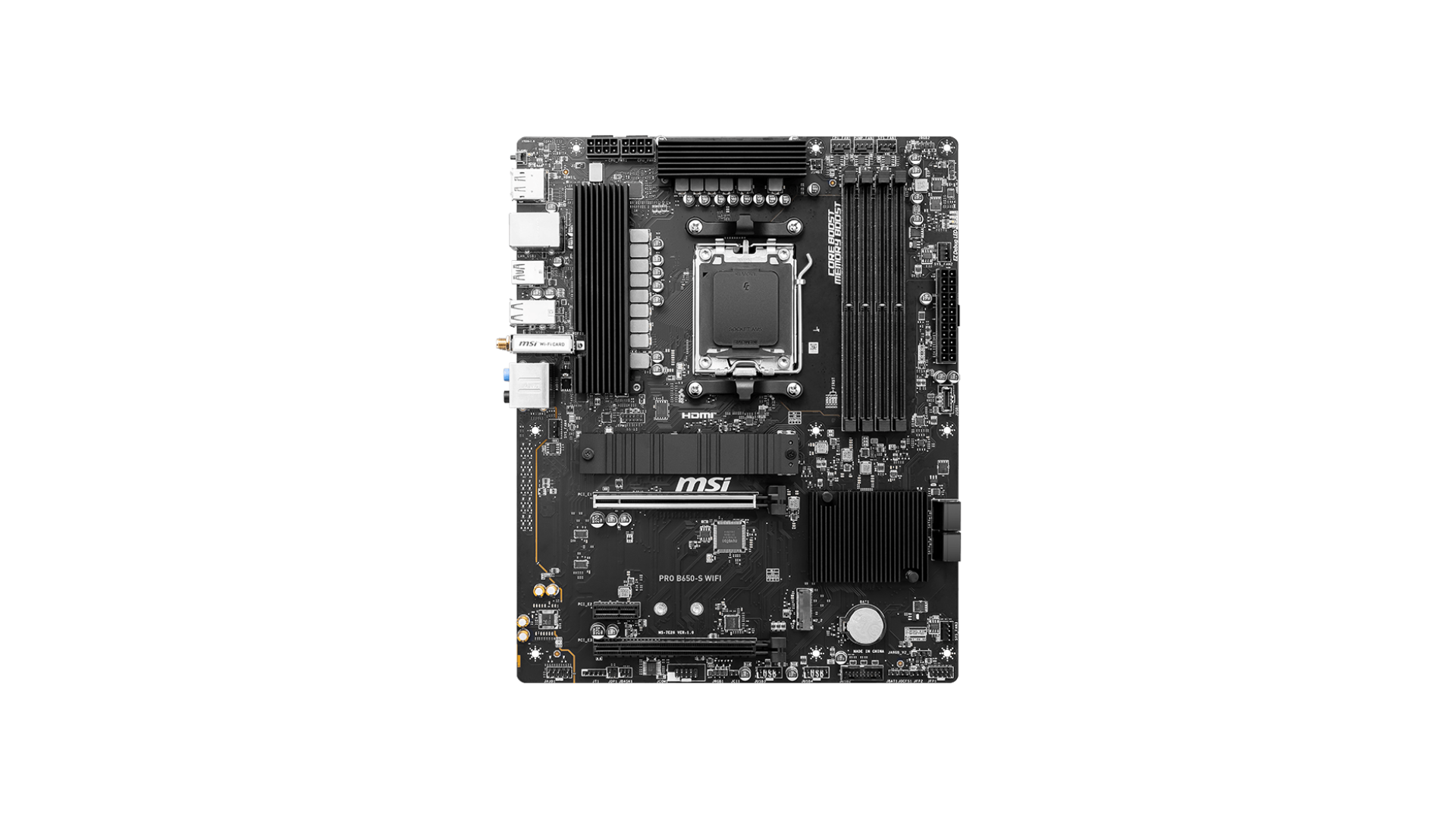 MSI | PRO B650-S WIFI | Processor family AMD | Processor socket AM5 | DDR5 | Supported hard disk drive interfaces SATA, M.2 MSI | PRO B650-S WIFI | Processor family AMD | Processor socket AM5 | DDR5 | Supported hard disk drive interfaces SATA, M.2