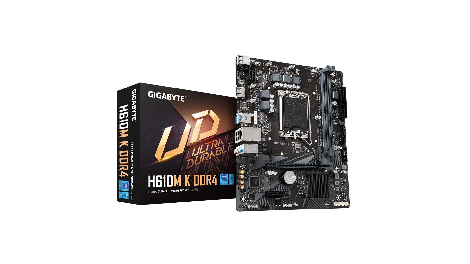 Mainboard|GIGABYTE|Intel H610|LGA1700|Micro-ATX|Memory DDR4|Memory slots 2|1xPCI-Express 3.0 1x|1xPCI-Express 4.0 16x|1xM. Mainboard|GIGABYTE|Intel H610|LGA1700|Micro-ATX|Memory DDR4|Memory slots 2|1xPCI-Express 3.0 1x|1xPCI-Express 4.0 16x|1xM.