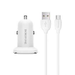PREKĘ TURIME VIETOJE. Aut įkrov Borofone BZ12 su micro USB baltas